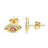 Arete Dormilona 02.213.0267 Oro Laminado, Diseño de Ojo Griego, con Blanca Zirconia Cubica, Esmaltado Rojo, Tono Dorado