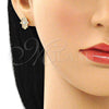 Arete Dormilona 02.213.0268.1 Oro Laminado, Diseño de Mano de Dios, con Blanca Micro Pave, Esmaltado Turquesa, Tono Dorado