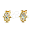 Arete Dormilona 02.213.0268.1 Oro Laminado, Diseño de Mano de Dios y Judaica, con Micro Pave Blanca, Esmaltado Turquesa, Tono Dorado