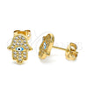 Arete Dormilona 02.213.0268.1 Oro Laminado, Diseño de Mano de Dios y Judaica, con Micro Pave Blanca, Esmaltado Turquesa, Tono Dorado