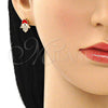 Arete Dormilona 02.213.0269 Oro Laminado, Diseño de Mano de Dios, con Blanca and Negro Micro Pave, Esmaltado Rojo, Tono Dorado