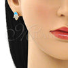 Arete Dormilona 02.213.0269.1 Oro Laminado, Diseño de Mano de Dios, con Blanca and Negro Micro Pave, Esmaltado Azul claro, Tono Dorado