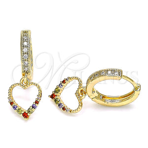 Argolla Huggie 02.316.0071.1.15 Oro Laminado, Diseño de Corazón, con Multicolor Micro Pave, Pulido, Tono Dorado