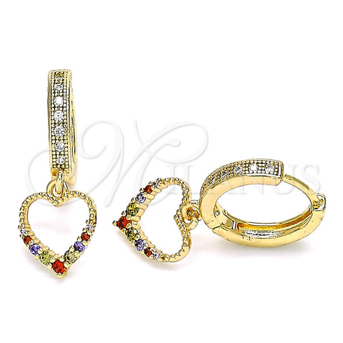 Argolla Huggie 02.316.0071.1.15 Oro Laminado, Diseño de Corazón, con Multicolor Micro Pave, Pulido, Tono Dorado