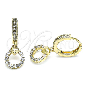 Argolla Huggie 02.316.0072.15 Oro Laminado, Diseño de Corazón, con Blanca Micro Pave, Pulido, Tono Dorado
