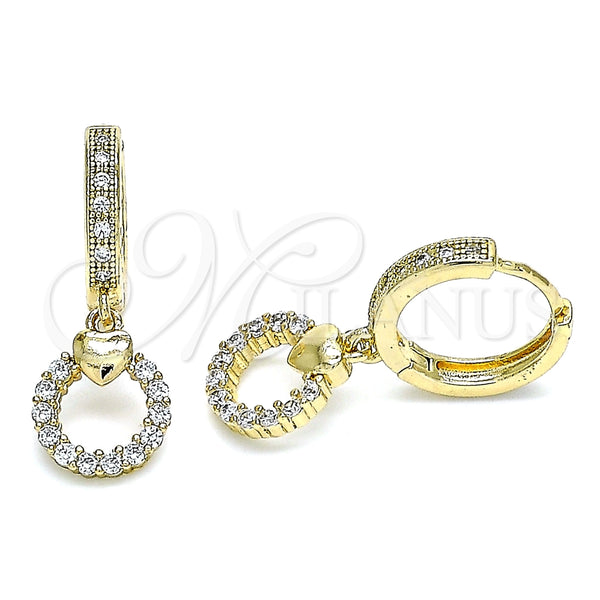 Argolla Huggie 02.316.0072.15 Oro Laminado, Diseño de Corazón, con Blanca Micro Pave, Pulido, Tono Dorado