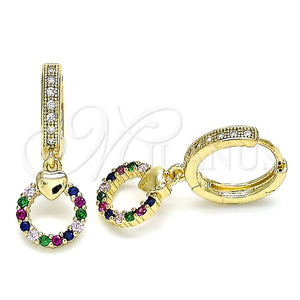Argolla Huggie 02.316.0072.1.15 Oro Laminado, Diseño de Corazón, con Multicolor Micro Pave, Pulido, Tono Dorado