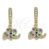 Argolla Huggie 02.316.0073.1.15 Oro Laminado, Diseño de Elefante, con Multicolor Micro Pave, Pulido, Tono Dorado