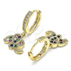 Argolla Huggie 02.316.0073.1.15 Oro Laminado, Diseño de Elefante, con Multicolor Micro Pave, Pulido, Tono Dorado