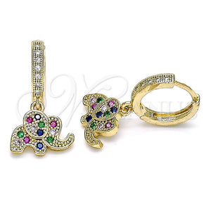 Argolla Huggie 02.316.0073.1.15 Oro Laminado, Diseño de Elefante, con Multicolor Micro Pave, Pulido, Tono Dorado