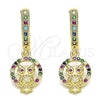Argolla Huggie 02.316.0075.15 Oro Laminado, Diseño de Búho, con Multicolor Micro Pave, Pulido, Tono Dorado