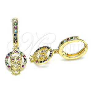 Argolla Huggie 02.316.0075.15 Oro Laminado, Diseño de Búho, con Multicolor Micro Pave, Pulido, Tono Dorado