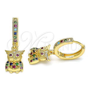 Argolla Huggie 02.316.0076.15 Oro Laminado, Diseño de Búho, con Multicolor Micro Pave, Pulido, Tono Dorado