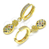 Argolla Huggie 02.316.0078.15 Oro Laminado, Diseño de Pina, con Multicolor Micro Pave, Pulido, Tono Dorado