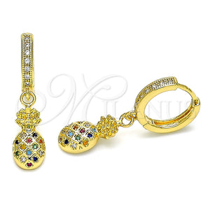 Argolla Huggie 02.316.0078.15 Oro Laminado, Diseño de Pina, con Multicolor Micro Pave, Pulido, Tono Dorado