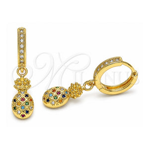 Argolla Huggie 02.316.0078.15 Oro Laminado, Diseño de Pina, con Multicolor Micro Pave, Pulido, Tono Dorado