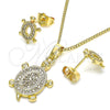 Juego de Arete y Dije de Adulto 10.284.0014.1 Oro Laminado, Diseño de Tortuga, con Blanca Micro Pave, Pulido, Tono Dorado