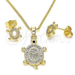 Juego de Arete y Dije de Adulto 10.284.0014.1 Oro Laminado, Diseño de Tortuga, con Blanca Micro Pave, Pulido, Tono Dorado