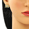 Juego de Arete y Dije de Adulto 10.284.0016 Oro Laminado, Diseño de Elefante, con Multicolor Micro Pave, Pulido, Tono Dorado