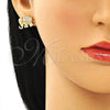 Juego de Arete y Dije de Adulto 10.284.0016.1 Oro Laminado, Diseño de Elefante, con Blanca Micro Pave, Pulido, Tono Dorado