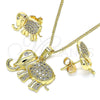 Juego de Arete y Dije de Adulto 10.284.0016.1 Oro Laminado, Diseño de Elefante, con Blanca Micro Pave, Pulido, Tono Dorado