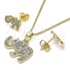 Juego de Arete y Dije de Adulto 10.284.0019 Oro Laminado, Diseño de Elefante, con Blanca Micro Pave, Pulido, Tono Dorado