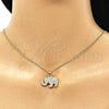 Juego de Arete y Dije de Adulto 10.284.0019.1 Oro Laminado, Diseño de Elefante, con Multicolor Micro Pave, Pulido, Tono Dorado