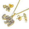 Juego de Arete y Dije de Adulto 10.284.0019.1 Oro Laminado, Diseño de Elefante, con Multicolor Micro Pave, Pulido, Tono Dorado