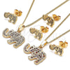 Juego de Arete y Dije de Adulto 10.284.0019.1 Oro Laminado, Diseño de Elefante, con Multicolor Micro Pave, Pulido, Tono Dorado