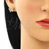 Juego de Arete y Dije de Adulto 10.284.0021 Oro Laminado, Diseño de Mariposa, con Multicolor Micro Pave, Pulido, Tono Dorado