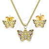 Juego de Arete y Dije de Adulto 10.284.0021 Oro Laminado, Diseño de Mariposa, con Multicolor Micro Pave, Pulido, Tono Dorado