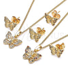 Juego de Arete y Dije de Adulto 10.284.0021 Oro Laminado, Diseño de Mariposa, con Multicolor Micro Pave, Pulido, Tono Dorado