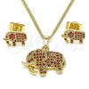 Juego de Arete y Dije de Adulto 10.284.0022 Oro Laminado, Diseño de Elefante, con Granate Micro Pave, Pulido, Tono Dorado