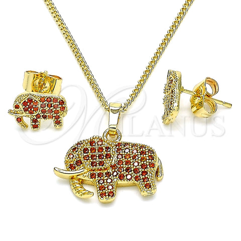 Juego de Arete y Dije de Adulto 10.284.0022 Oro Laminado, Diseño de Elefante, con Granate Micro Pave, Pulido, Tono Dorado