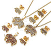 Juego de Arete y Dije de Adulto 10.284.0022 Oro Laminado, Diseño de Elefante, con Granate Micro Pave, Pulido, Tono Dorado