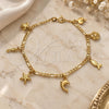 Pulsera de Dije 03.58.0051.07 Oro Laminado, Diseño de Caballo de Mar y Estrella, Pulido, Tono Dorado (Grosor 04 MM, 7 Pulgadas de Largo)
