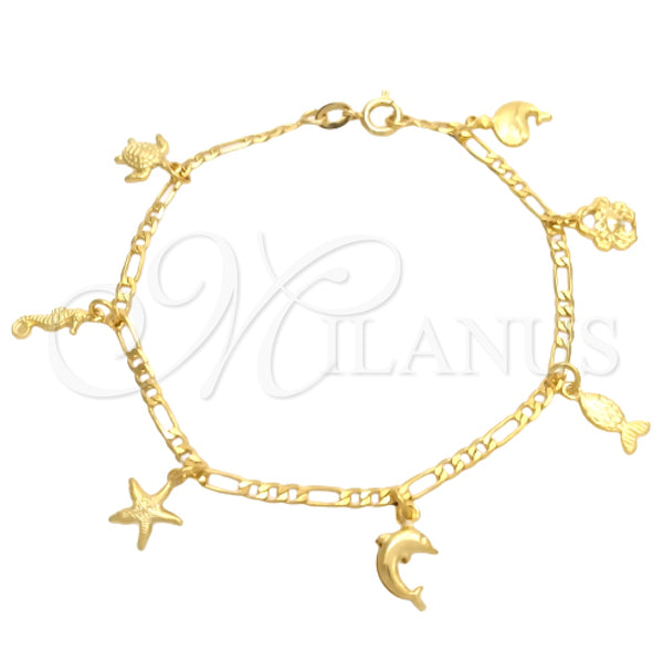 Pulsera de Dije 03.58.0051.07 Oro Laminado, Diseño de Caballo de Mar y Estrella, Pulido, Tono Dorado (04 MM Thickness, 7 Inches Length)