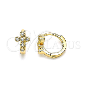 Argolla Huggie 02.213.0285.10 Oro Laminado, Diseño de Cruz, con Blanca Micro Pave, Pulido, Tono Dorado