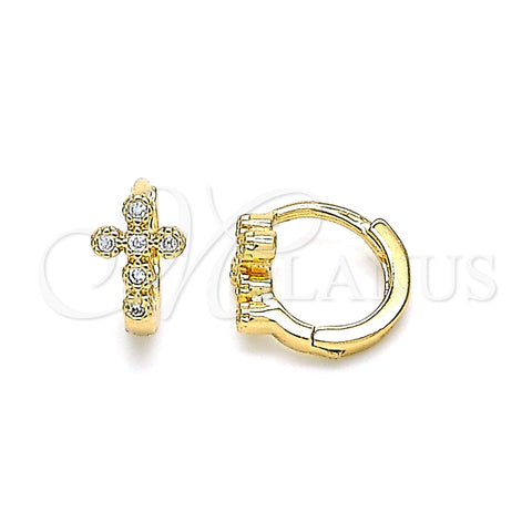 Argolla Huggie 02.213.0285.10 Oro Laminado, Diseño de Cruz, con Blanca Micro Pave, Pulido, Tono Dorado