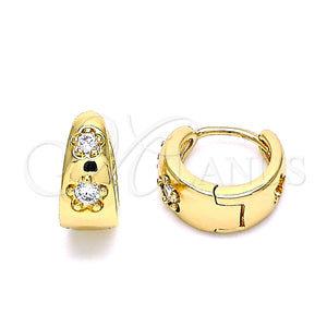 Argolla Huggie 02.213.0286.12 Oro Laminado, Diseño de Flor, con Blanca Micro Pave, Pulido, Tono Dorado