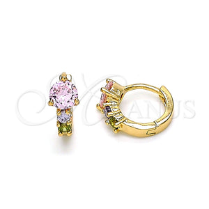 Argolla Huggie 02.213.0287.1.12 Oro Laminado, con Multicolor Zirconia Cubica, Pulido, Tono Dorado