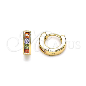 Argolla Huggie 02.213.0288.10 Oro Laminado, con Multicolor Zirconia Cubica, Pulido, Tono Dorado