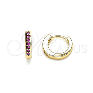 Argolla Huggie 02.213.0290.10 Oro Laminado, con Rubi Micro Pave, Pulido, Tono Dorado