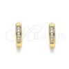 Argolla Huggie 02.213.0291.12 Oro Laminado, con Blanca Micro Pave, Pulido, Tono Dorado