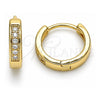 Argolla Huggie 02.213.0291.12 Oro Laminado, con Blanca Micro Pave, Pulido, Tono Dorado