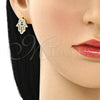 Arete Dormilona 02.284.0043 Oro Laminado, Diseño de Mano de Dios, con Blanca Micro Pave, Pulido, Tono Dorado