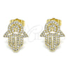 Arete Dormilona 02.284.0043 Oro Laminado, Diseño de Mano de Dios y Judaica, con Micro Pave Blanca, Pulido, Tono Dorado
