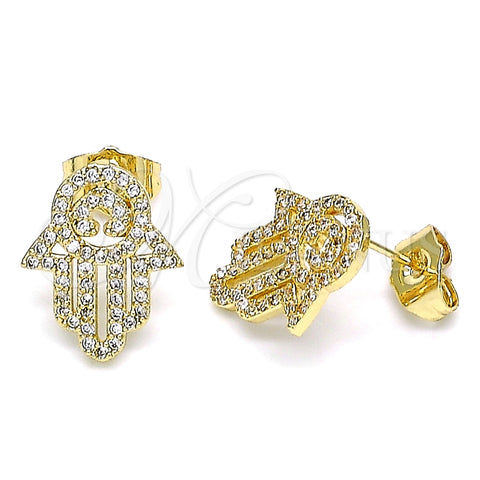 Arete Dormilona 02.284.0043 Oro Laminado, Diseño de Mano de Dios, con Blanca Micro Pave, Pulido, Tono Dorado