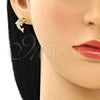 Arete Dormilona 02.284.0044 Oro Laminado, Diseño de Delfín, con Blanca and Negro Micro Pave, Pulido, Tono Dorado