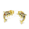 Arete Dormilona 02.284.0044.1 Oro Laminado, Diseño de Delfín, con Multicolor Micro Pave, Pulido, Tono Dorado